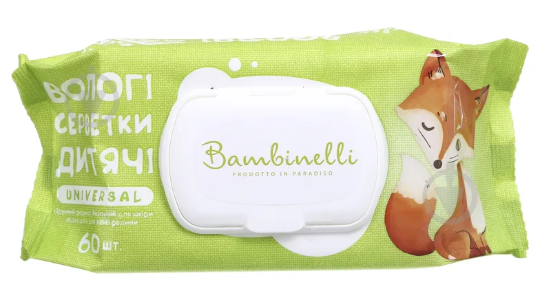 Дитячі вологі серветки Bambinelli з клапаном Universal 60 шт.