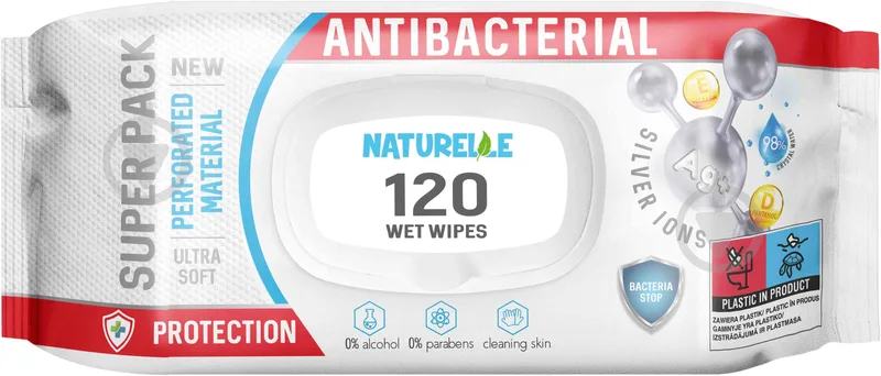 Вологі серветки Naturelle Antibacterial з Д-пантенолом 120 шт.