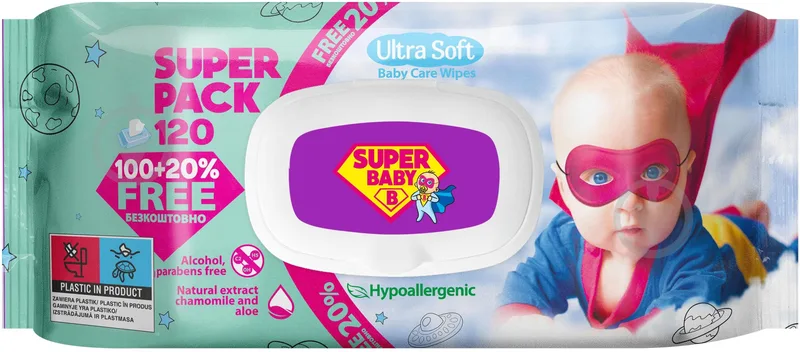 Дитячі вологі серветки Super Baby Ultra Soft 120 шт.