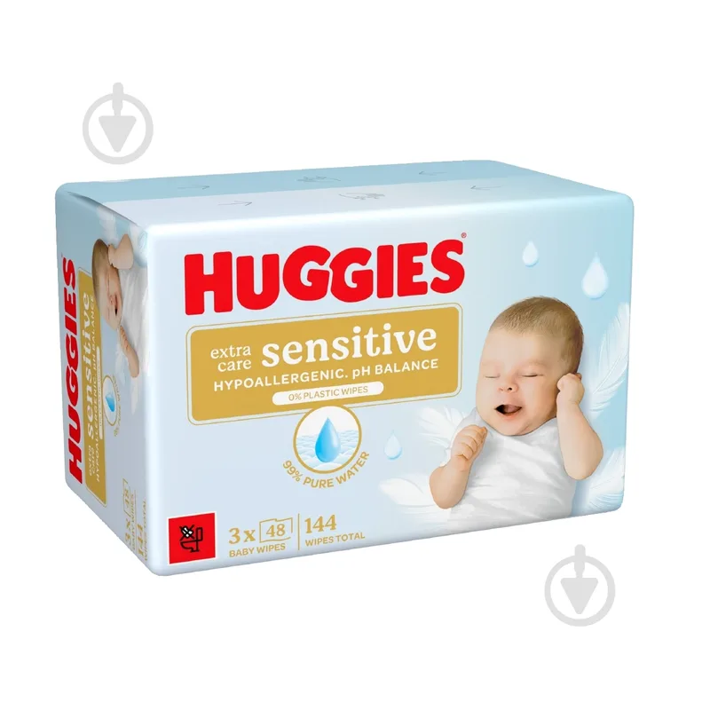 Дитячі вологі серветки Huggies Pure ExSens Triplo 144 шт.