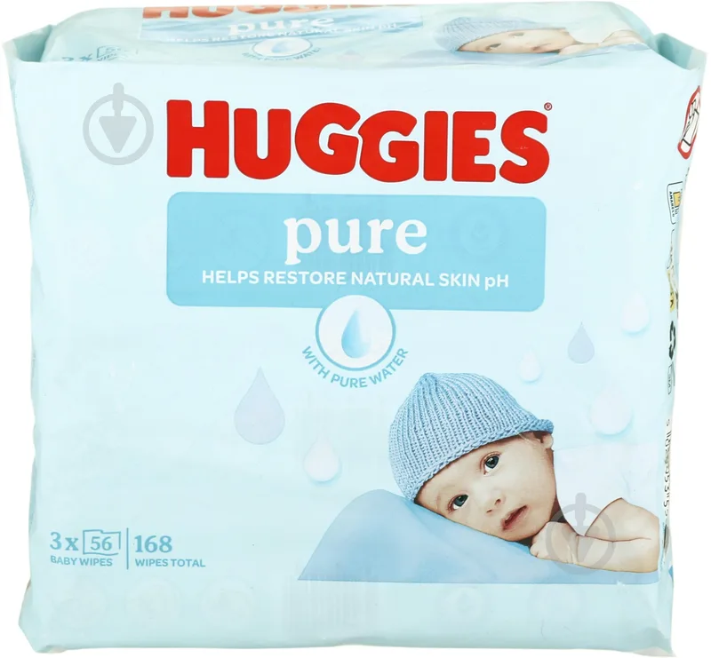Волога серветка Huggies Pure 2 + 1, 168 шт.