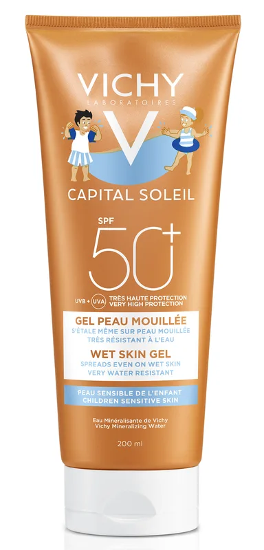 Гель Vichy (Віши) Capital Soleil Сонцезахисний водостійкий з технологією нанесення на вологу шкіру для чутливої шкіри дітей, SPF50+ 200 мл
