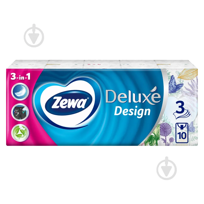 Носові хустинки кишеньки Zewa Deluxe Design тришарові 10 х 10 шт.