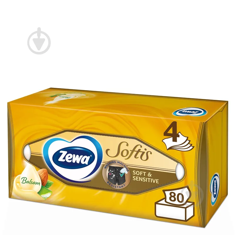 Серветки гігієнічні у коробці Zewa Softis Soft&Sensitive 4 шари 80 шт.