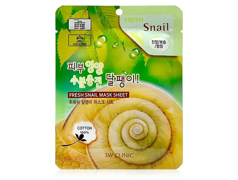 Тканинна маска для обличчя з екстрактом равликового муцину 3W Clinic Fresh Snail Mucus Mask Sheet