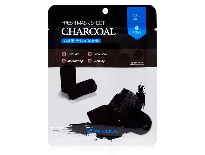 Тканинна маска для обличчя з деревним вугіллям 3W Clinic Fresh Charcoal Mask Sheet