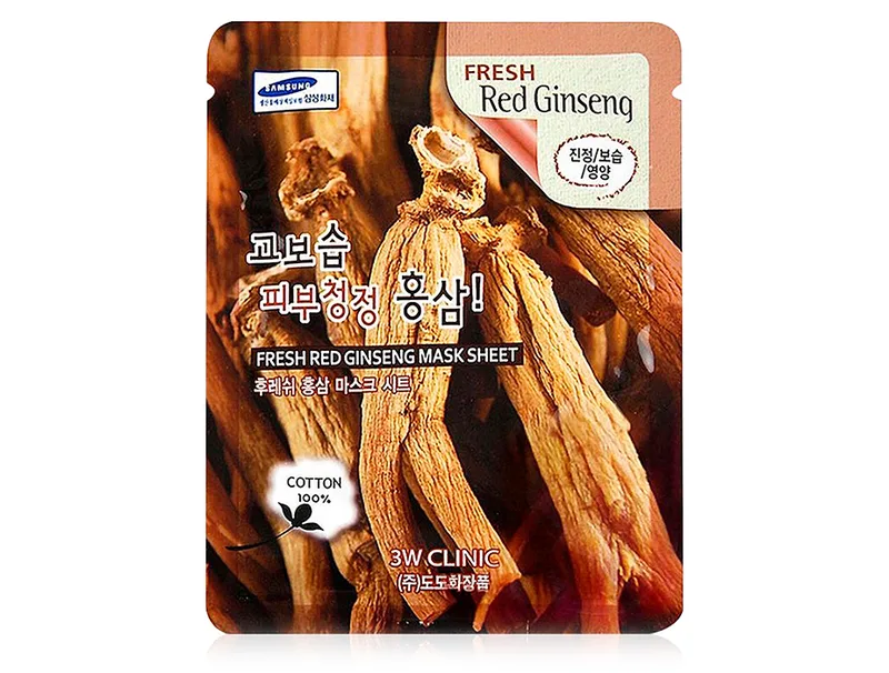 Тканинна маска для обличчя з екстрактом червоного женьшеню 3W Clinic Fresh Red Ginseng Mask Sheet