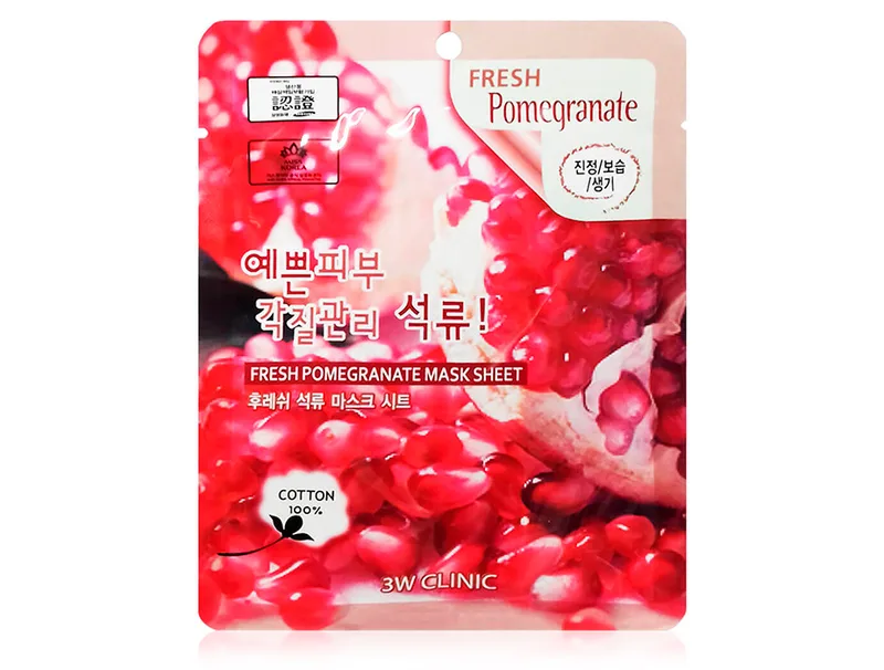 Тканинна маска для обличчя з екстрактом гранату 3W Clinic Fresh Pomegranate Mask Sheet