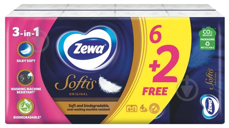 Носові хустинки кишеньки Zewa Softis Original 8 упаковок 9 шт.