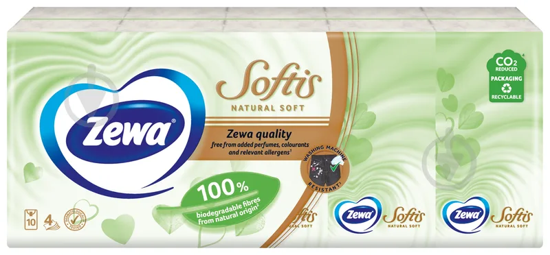 Носові хустинки кишеньки Zewa Natural Soft чотиришарові 9 Х 10 шт.