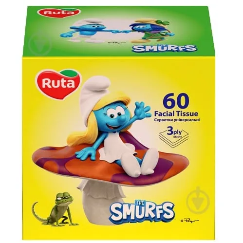 Серветки гігієнічні у коробці Ruta Kids Смурфи куб 3 шари 60 шт.