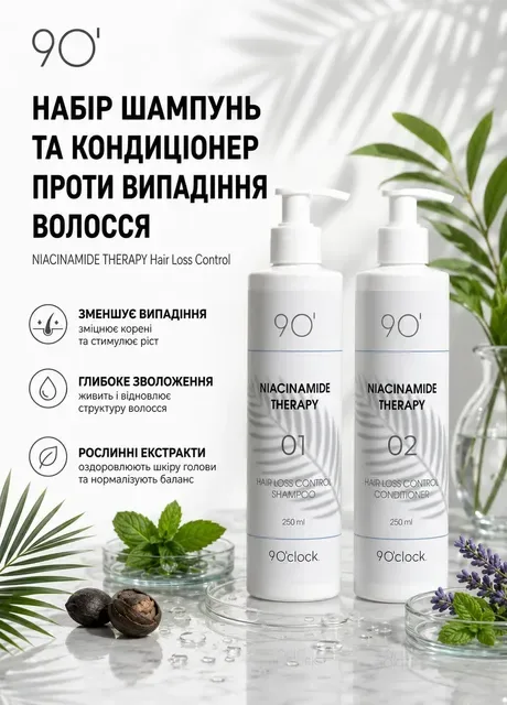 Набір шампунь та кондиціонер проти випадіння волосся NIACINAMIDE THERAPY Hair Loss Control 9 O'clock (365729927)
