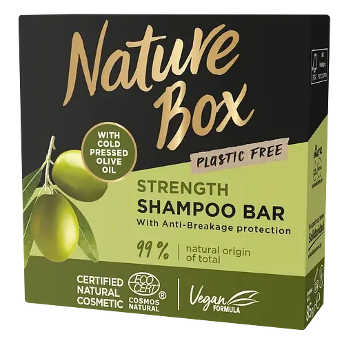 Твердий шампунь Nature Box для зміцнення довгого волосся та протидії ламкості, з оливковою олією холодного віджиму, 85 мл