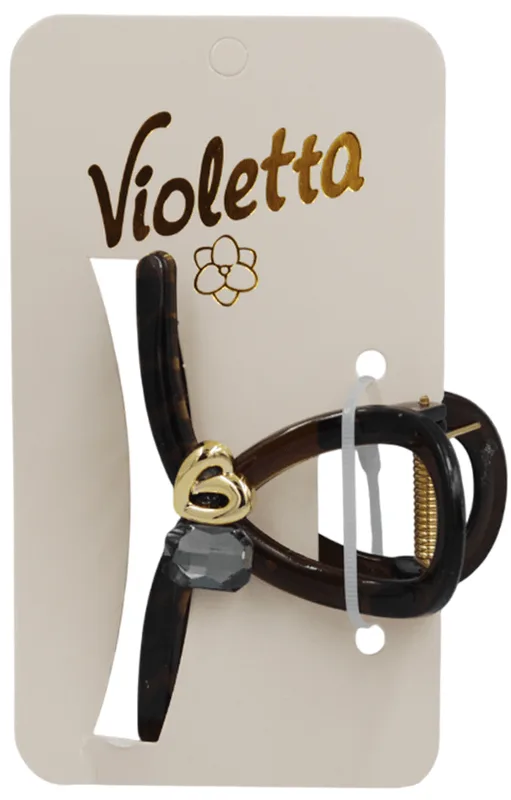 Краб для волосся Violetta з золотистим серцем та кристалом 1 шт (колір в асортименті)