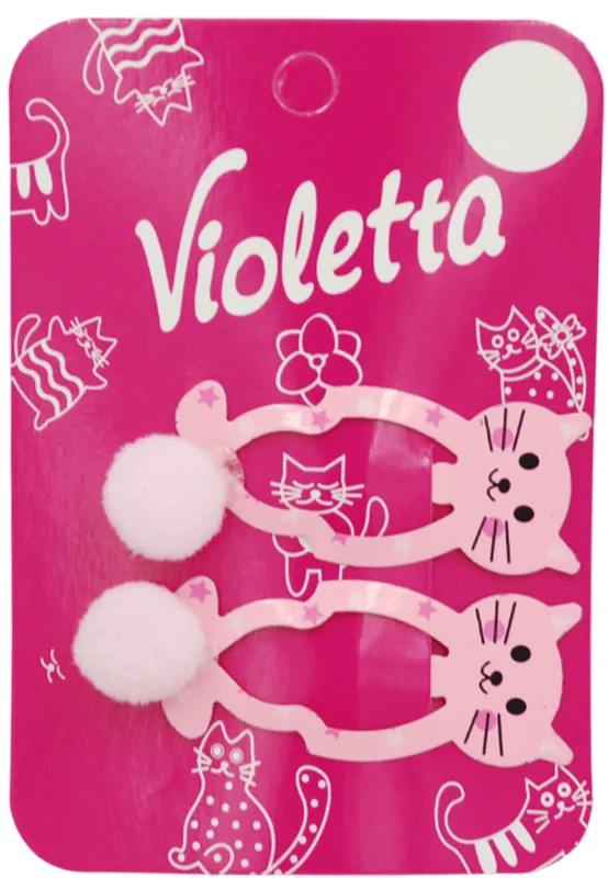 Заколки-хлопавки для волосся Violetta дитячі у вигляді милих рожевих котиків з пухнастими помпонами 2 шт