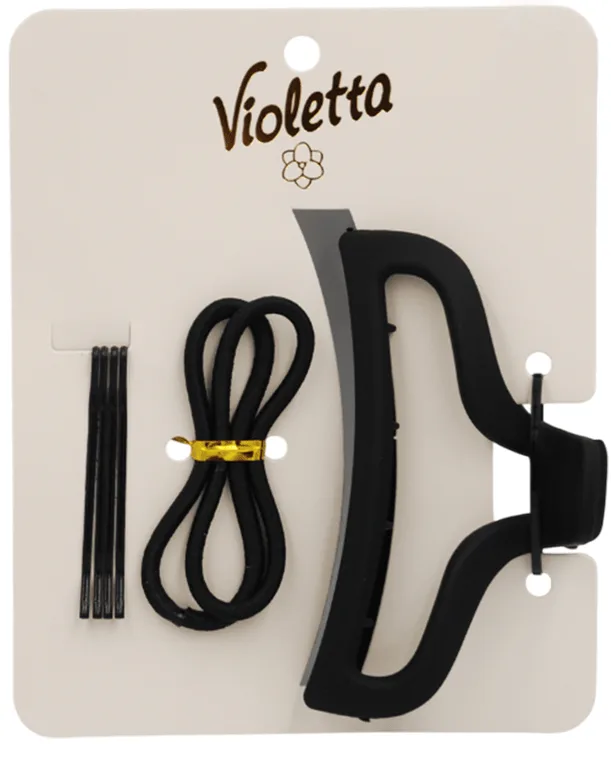 Набір для волосся Violetta (1 краб + 2 резинки + 4 невидимки) у чорному кольорі 1 шт