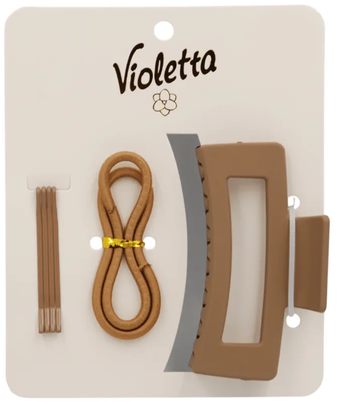 Набір для волосся Violetta 1 краб+2 резинки+4 невидимки у матовому бежевому кольорі 1 набір