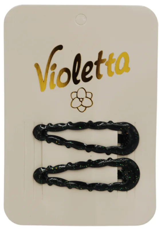 Заколки-хлопавки для волосся Violetta чорного кольору з глітером 2 шт