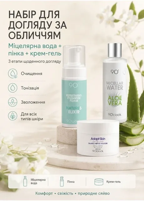 Комплекс очищення та зволоження для всіх типів шкіри 9 O’clock Clean & Hydrate Trio 9 O'clock (365958979)