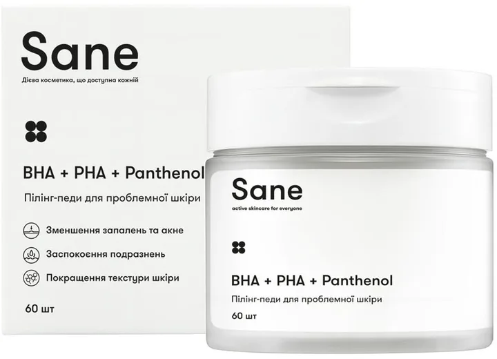 Пілінг-педи Sane для проблемної шкіри BHA+PHA+Panthenol, 60 шт