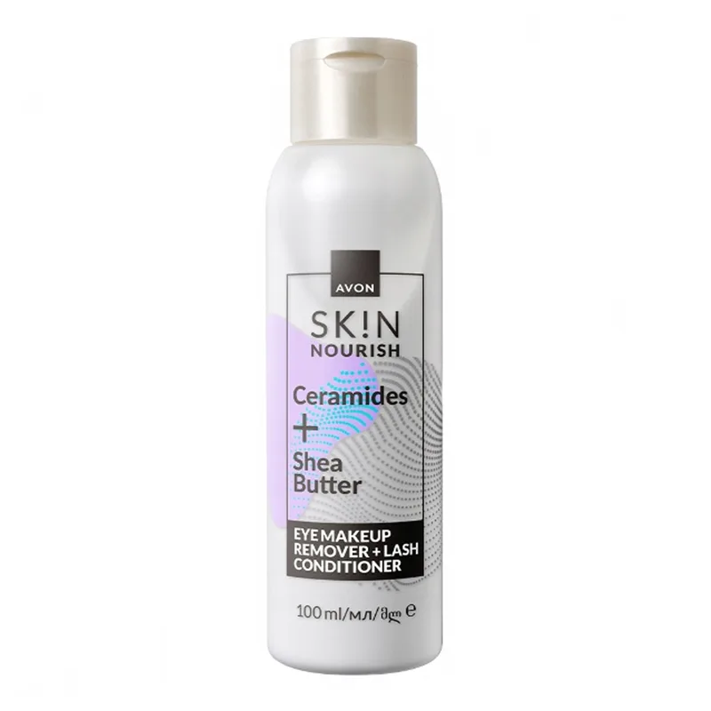 Avon Sk!n Nourish Ceramides + Shea Butter молочко для зняття макіяжу з очей із кондиціонером для вій 2 в 1 100 мл
