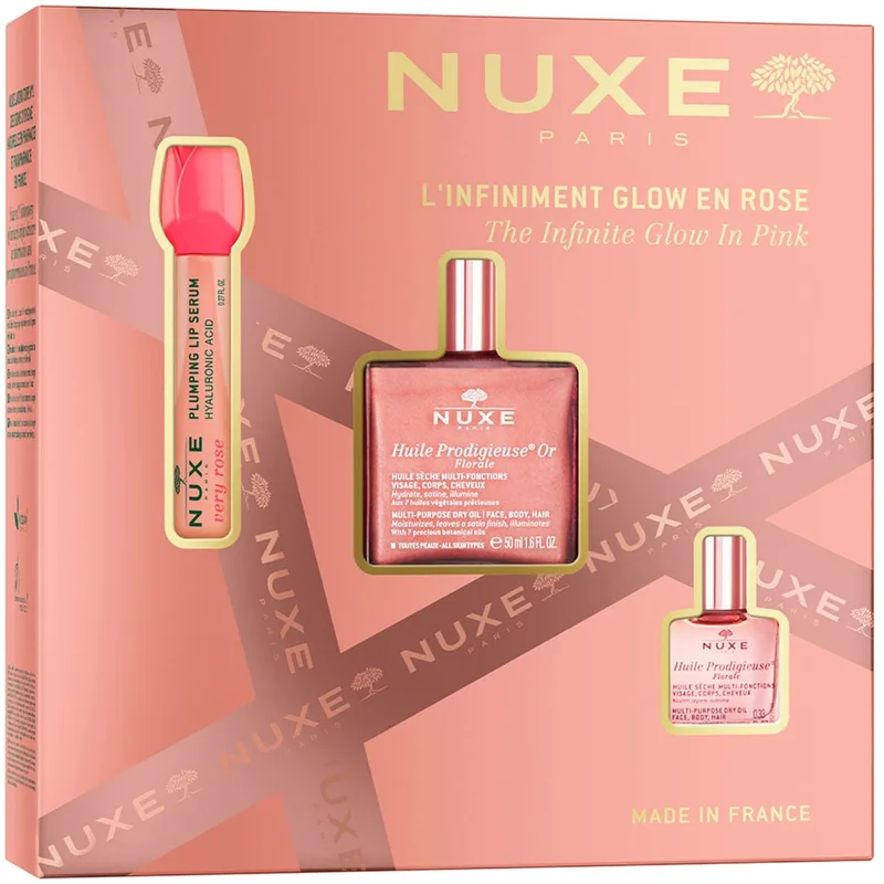 Набір Nuxe (Нюкс) L'infiniment Glow En Rose (Олія суха золото 50 мл+Сироватка для губ 8 мл+Олія суха 10 мл)