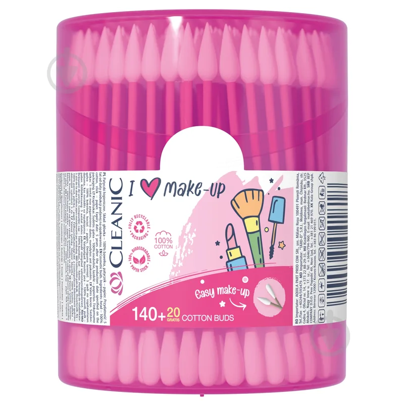 Ватні палички Cleanic I Love Make Up 160 шт. (кругла)
