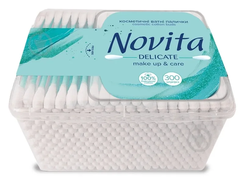 Ватні палички Novita delicate make up & care 300 шт. (квадратна)