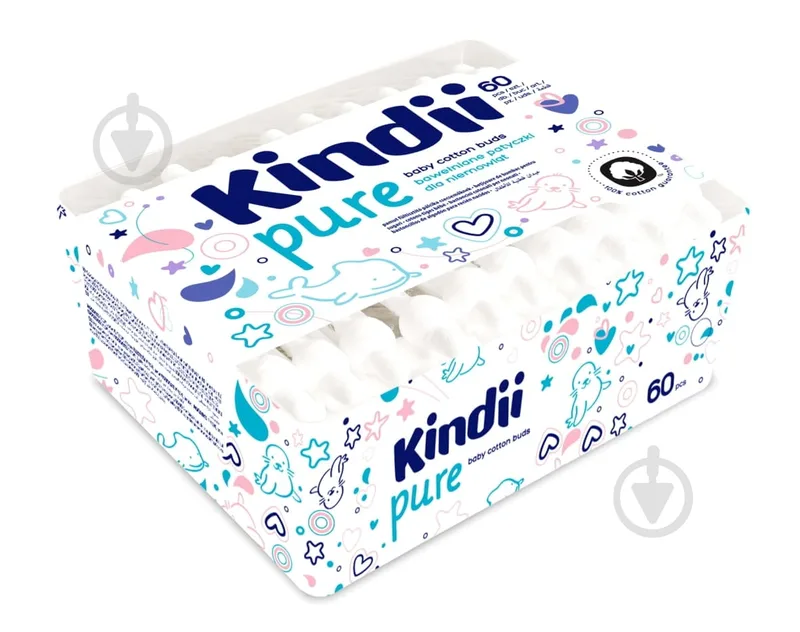 Ватні палички Kindii Pure 60 шт. (квадратна)