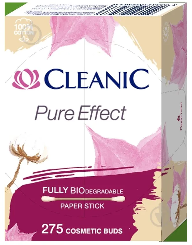 Ватні палички Cleanic Pure Effect BIODegradable паперовий стік 275 шт. (коробка)