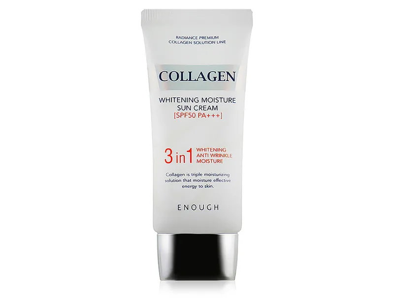 Освітлюючий і зволожуючий сонцезахисний крем з колагеном Enough Collagen 3 in 1 Whitening Moisture Sun Cream SPF 50+ PA+++, 50г
