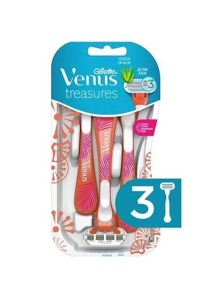 Одноразові жіночі станки для гоління Treasures 3 шт Gillette Venus (367089243)