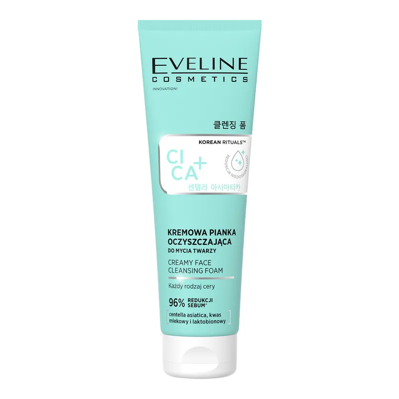 Eveline Cosmetics Korean Rituals CICA+ кремова очищувальна пінка для вмивання обличчя з екстрактом азіатської лопухи 125 мл