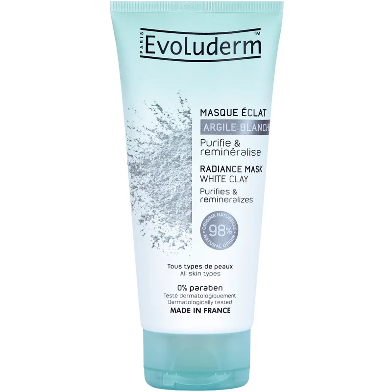 Маска Evoluderm (Еволюдерм) для всіх типів шкіри для сяйва обличчя з білої глини, 100 мл