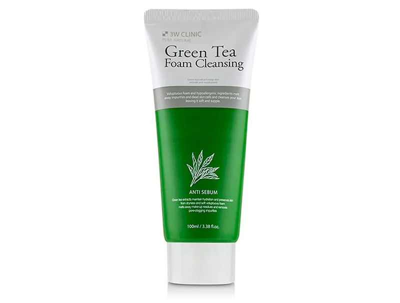 Очищаюча пінка для обличчя із зеленим чаєм 3W Clinic Green Tea Foam Cleansing Anti Sebum, 100мл