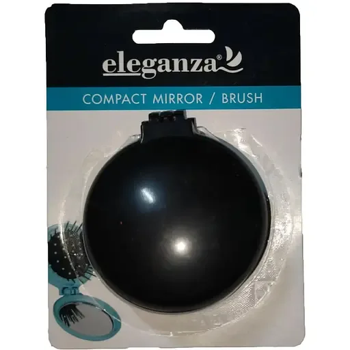 Дзеркало косметичне Eleganza з гребінцем 2-в-1 чорне (850623)