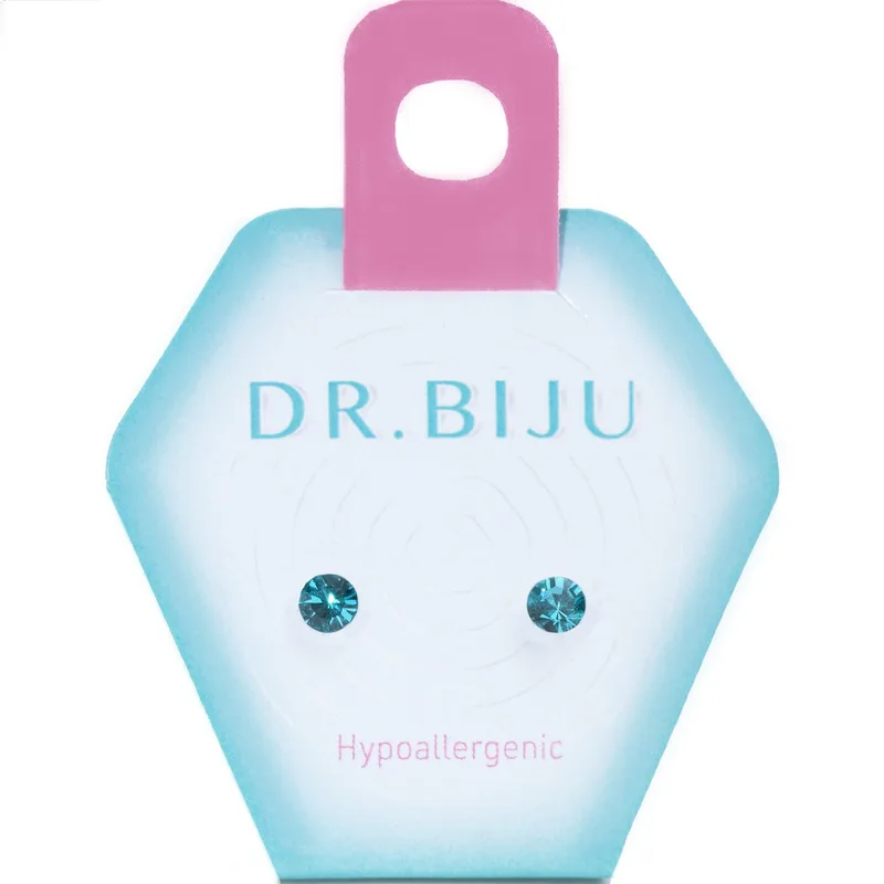 Сережки-голки Dr.Biju Сіріус 4.0 мм Голубий цирконій, дитячі, 1 пара