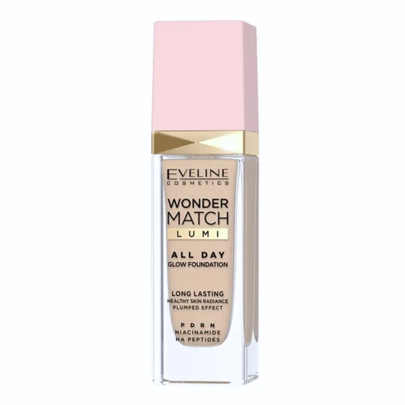 Eveline Cosmetics Wonder Match Lumi All Day Glow сяючий тональний крем з ніацинамідом та PDRN 10 Vanilla 30 ml