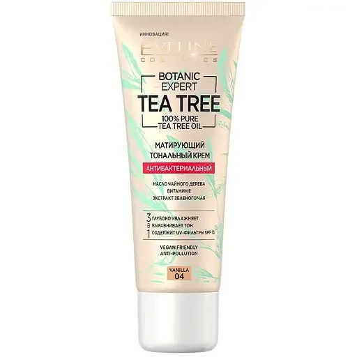 Матуючий антибактеріальний тональний крем Eveline Botanic Expert Tea Tree 3 в 1 SPF 10 відтінок 04 (Vanilla) 30 мл