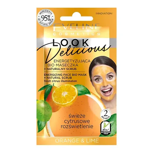 Вio маска для обличчя Eveline Look Delicious, з натуральним скрабом Оrange&Lime,10 мл