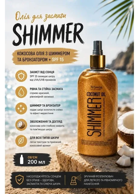 Кокосова олія для засмаги з шимером Shimmer Coconut Oil Gold