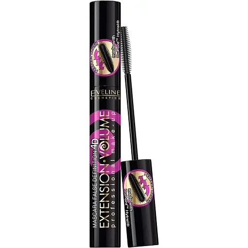 Туш для вій Eveline Extension Volume Professional Make-Up False Definition 4D відтінок чорний 10 мл (LTUEXTPOGN)
