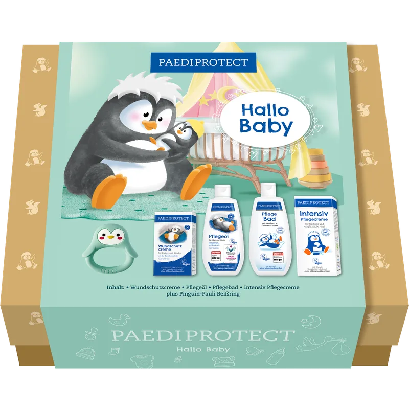 Набір Paediprotect (Педіпротект) дитячий Привіт малюк (крем захисний 50 мл+піна 250 мл+олія 200 мл+крем інтенсивний 75 мл+прорізувач)