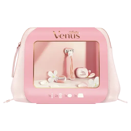 Подарунковий набір Gillette Venus Comfortglide: Бритвенная ручка + Змінні картриджі для гоління, 2 шт. + Футляр для зберігання бритви + Сумка-косметичка
