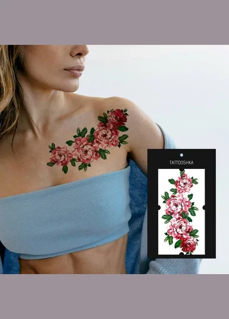 Тимчасове водостійке тату "Кольорові півонії" Tattooshka (314963952)