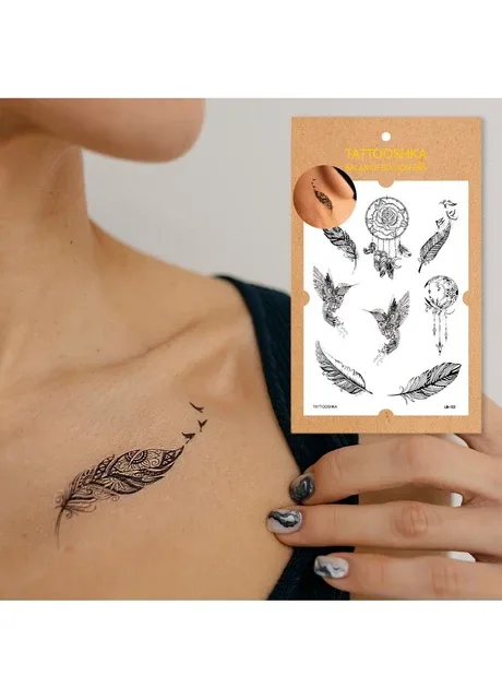 Тату набір "Пера з мандалами" Tattooshka (303140692)