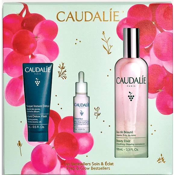 Набір Caudalie (Кодалі) Beauty Elixir (Еліксир-вода для краси обличчя 100 мл+Детокс-маска 15 мл+Сироватка Vinoperfect для корекції кольору обличчя 10 мл)