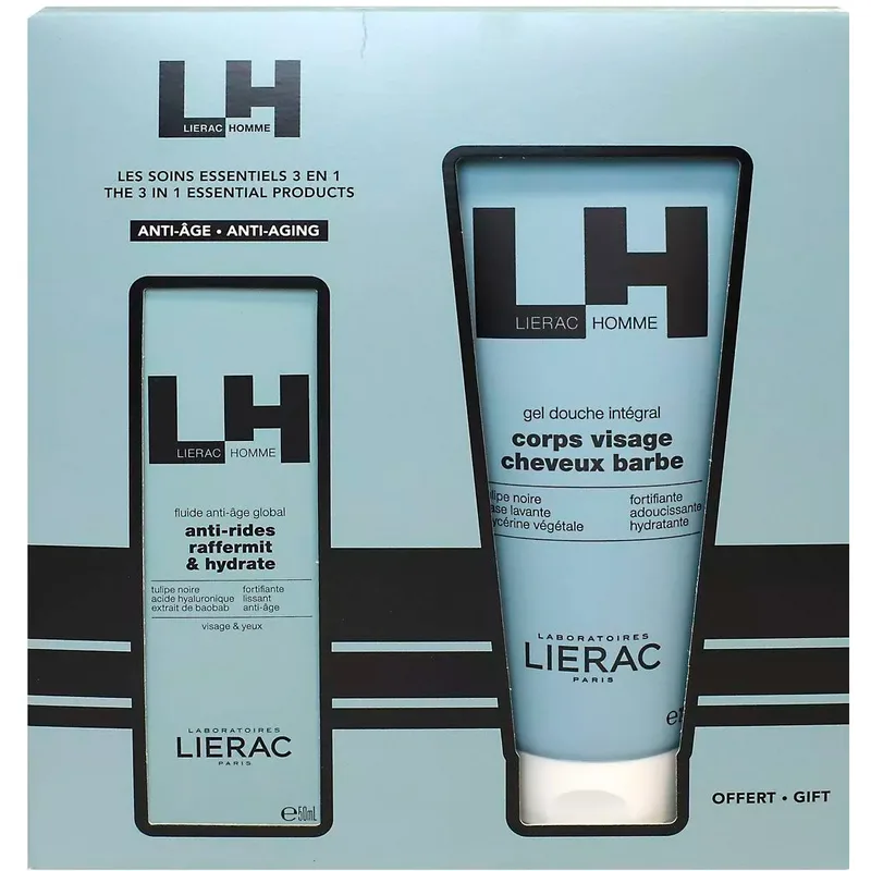 Набір для чоловіків Lierac Homme Глобальний антивіковий флюїд 50 мл + Гель для душу інтегральний 200 мл