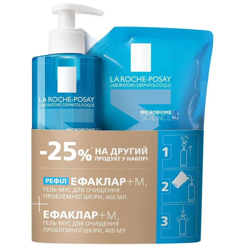 Набір La Roche-Posay (Ля Рош-Позе) Effaclar+ M (Гель-мус для очищення проблемної шкіри, 400 мл + рефіл 400 мл)