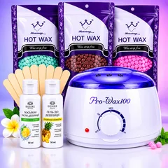 Набір для депіляції воском Pro-Wax 100 - стартовий набір для воскової депіляції 7в1 з воском у гранулах, гелем, лосьйоном та шпателями